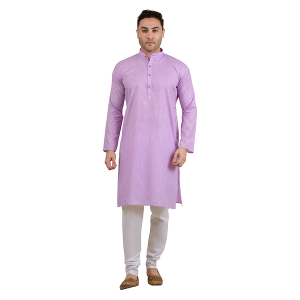 Striped PolyBlend Kurta and Cotton Pyjama Set in Purple