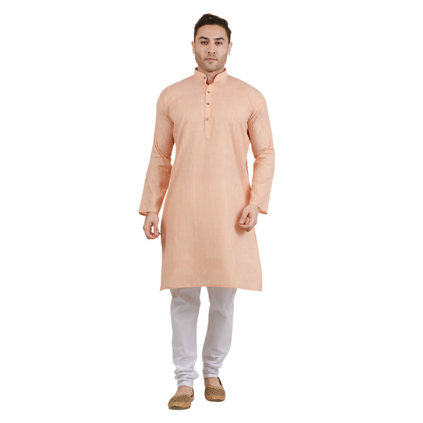 Striped PolyBlend Kurta and Cotton Pyjama Set in Orange
