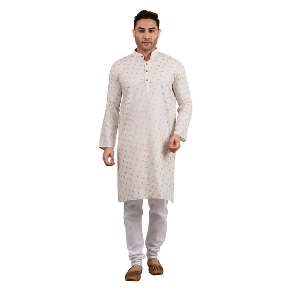 Cotton Linen with Gold Design Kurta in Cream