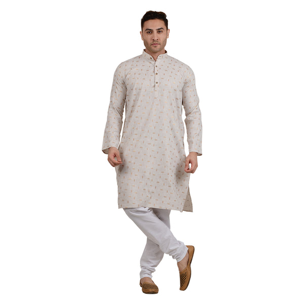 Cotton Linen with Gold Design Kurta in Beige