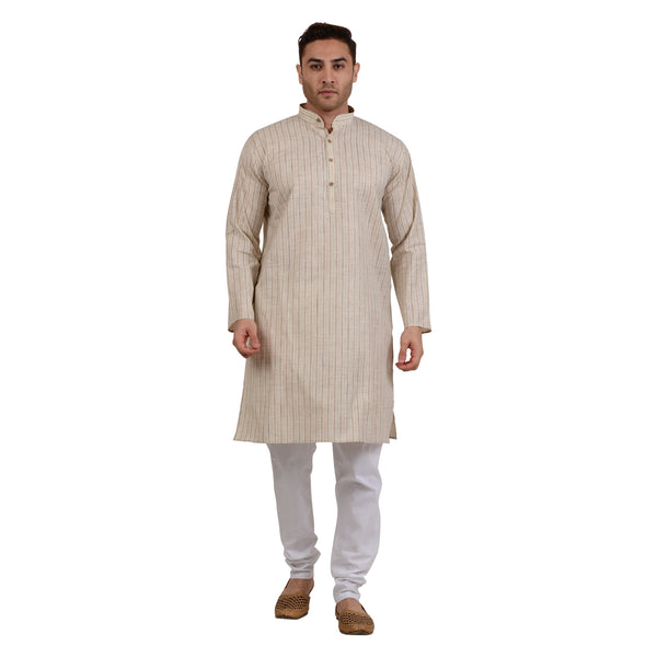 Cotton Linen Striped Kurta in Beige