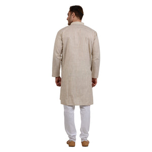 Men's Cotton Linen Striped Kurta Pyjama Set in Beige [MSKP103]