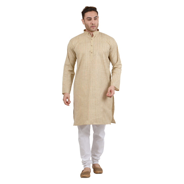 Cotton Linen Striped Kurta in Ocher
