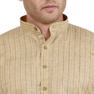 Men's Cotton Linen Striped Kurta Pyjama Set in Ocher [MSKP104]