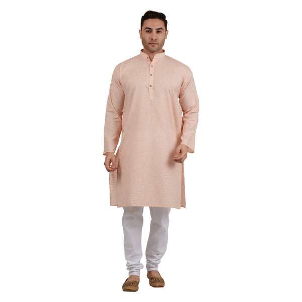 Cotton Linen Horizontal Stripe Kurta in Orange