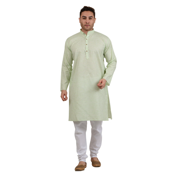 Cotton Linen Horizontal Stripe Kurta in Green