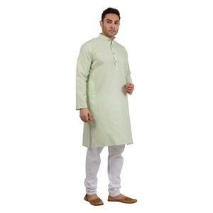 Men's Cotton Linen Horizontal Stripe Kurta Pyjama Set in Green [MSKP106]