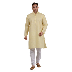 Men's Cotton Linen Horizontal Stripe Kurta Pyjama Set in Yellow [MSKP107]