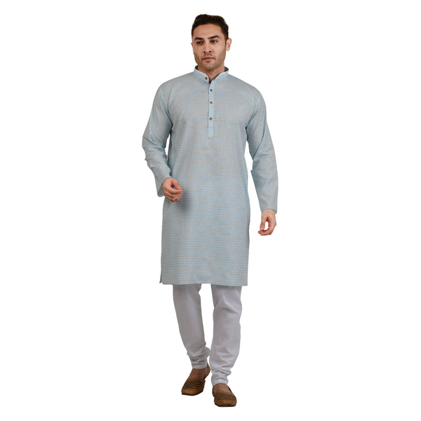 Cotton Linen Horizontal Stripe Kurta in Blue