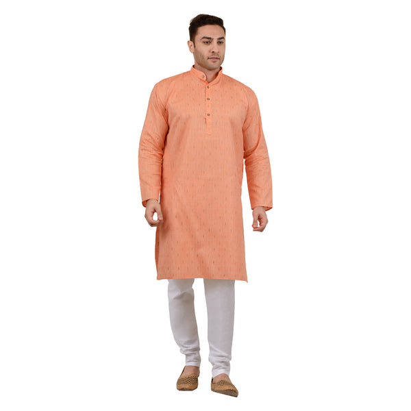 Cotton Linen Geometric Design Kurta in Orange