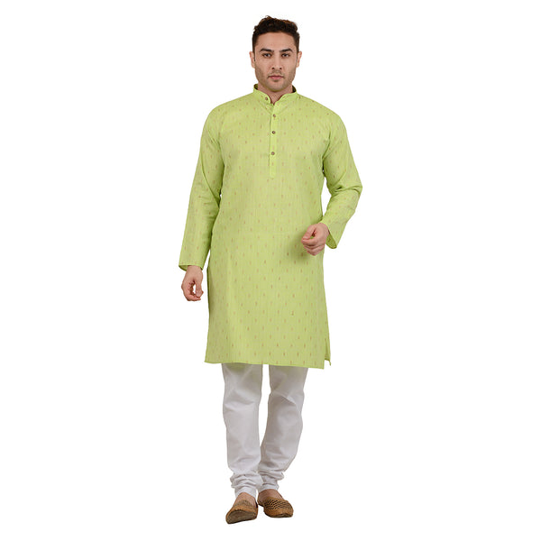 Cotton Linen Geometric Design Kurta in Green