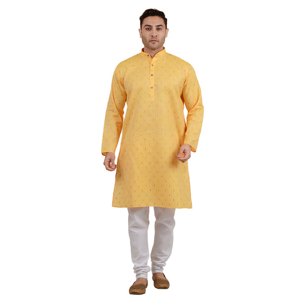 Cotton Linen Geometric Design Kurta in Yellow