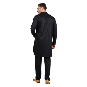 Men's Poly Cotton Pathani Set in Black [MSKP114]