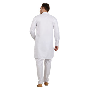 Men's Poly Cotton Pathani Set in White [MSKP119]