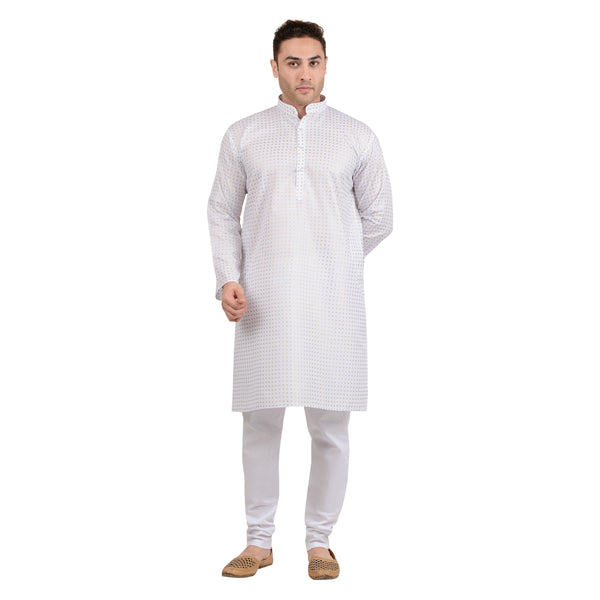 PolyViscose Festive Print Kurta in White