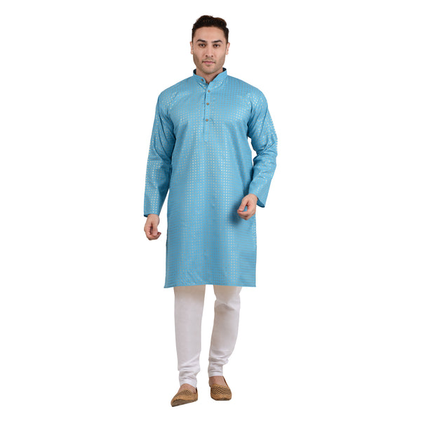 PolyViscose Festive Gold Print Kurta in Blue