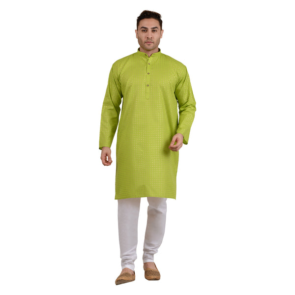 PolyViscose Festive Gold Print Kurta in Green