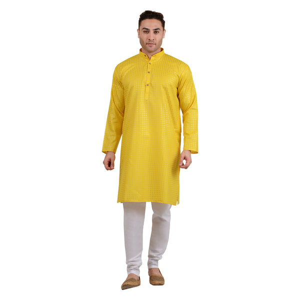PolyViscose Festive Gold Print Kurta in Yellow