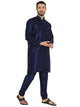 Men's Banarasi Dupion Silk Kurta Pyjama Set in Dark Blue for Men [MSKP127]