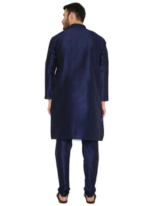 Men's Banarasi Dupion Silk Kurta Pyjama Set in Dark Blue for Men [MSKP127]