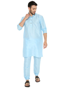 Men's Banarasi Dupion Silk Kurta Pyjama Set in Blue for Men [MSKP129]