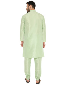 Men's Banarasi Dupion Silk Kurta Pyjama Set in Green for Men [MSKP131]