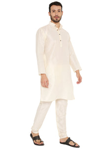 Men's Banarasi Dupion Silk Kurta Pyjama Set in White for Men [MSKP136]