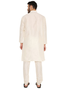 Men's Banarasi Dupion Silk Kurta Pyjama Set in White for Men [MSKP136]