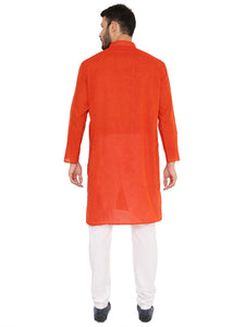 Men's Handloom Cotton Kurta Pyjama Set in Red for Men [MSKP139]