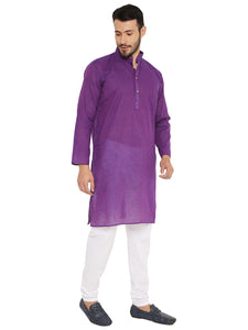 Men's Handloom Cotton Kurta Pyjama Set in Purple for Men [MSKP140]