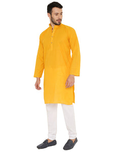 Men's Handloom Cotton Kurta Pyjama Set in Yellow for Men [MSKP142]