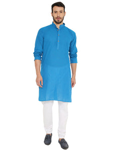 Men's Handloom Cotton Kurta Pyjama Set in Blue for Men [MSKP144]
