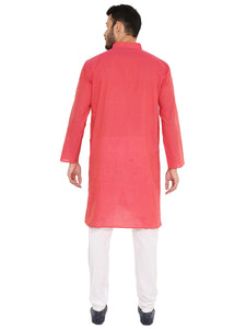 Men's Handloom Cotton Kurta Pyjama Set in Pink for Men [MSKP145]