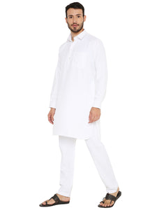 Men's Wrinkle Free Poly Blend Pathani Set in White for Men [MSKP146]