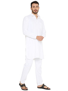 Men's Wrinkle Free Poly Blend Pathani Set in White for Men [MSKP146]