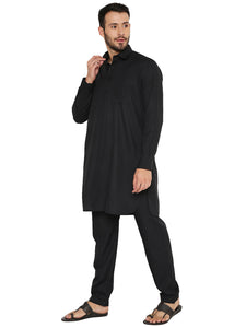 Men's Wrinkle Free Poly Blend Pathani Set in Black for Men [MSKP147]