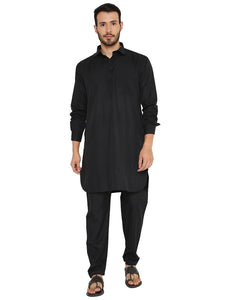 Men's Wrinkle Free Poly Blend Pathani Set in Black for Men [MSKP147]