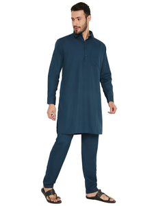 Copy Wrinkle Free Poly Blend Pathani Set in Green for Men [MSKP148]