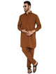 Men's Wrinkle Free Poly Blend Pathani Set in Brown for Men [MSKP151]