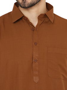 Men's Wrinkle Free Poly Blend Pathani Set in Brown for Men [MSKP151]