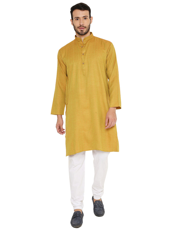 Pure Yellow Linen Kurta for casual wear featuring soft breathable fabric and a straight fit, ideal for traditional or festive occasions.