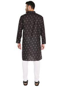 Men's Printed Linen Kurta Pyjama Set in Black for Men [MSKP158]