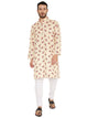 Men's Floral Printed Linen Kurta Pyjama Set in Yellow for Men [MSKP161]