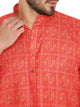 Men's Traditional Print Linen Kurta Pyjama Set in Red for Men [MSKP165]