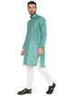 Men's Traditional Print Linen Kurta Pyjama Set in Green for Men [MSKP166]