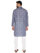 Men's Floral Print Linen Kurta Pyjama Set in Dark Grey for Men [MSKP167]