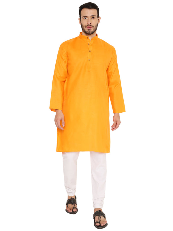 Magic Cotton Kurta in orange with a comfortable fit, featuring a straight cut and buttoned placket, ideal for traditional wear.