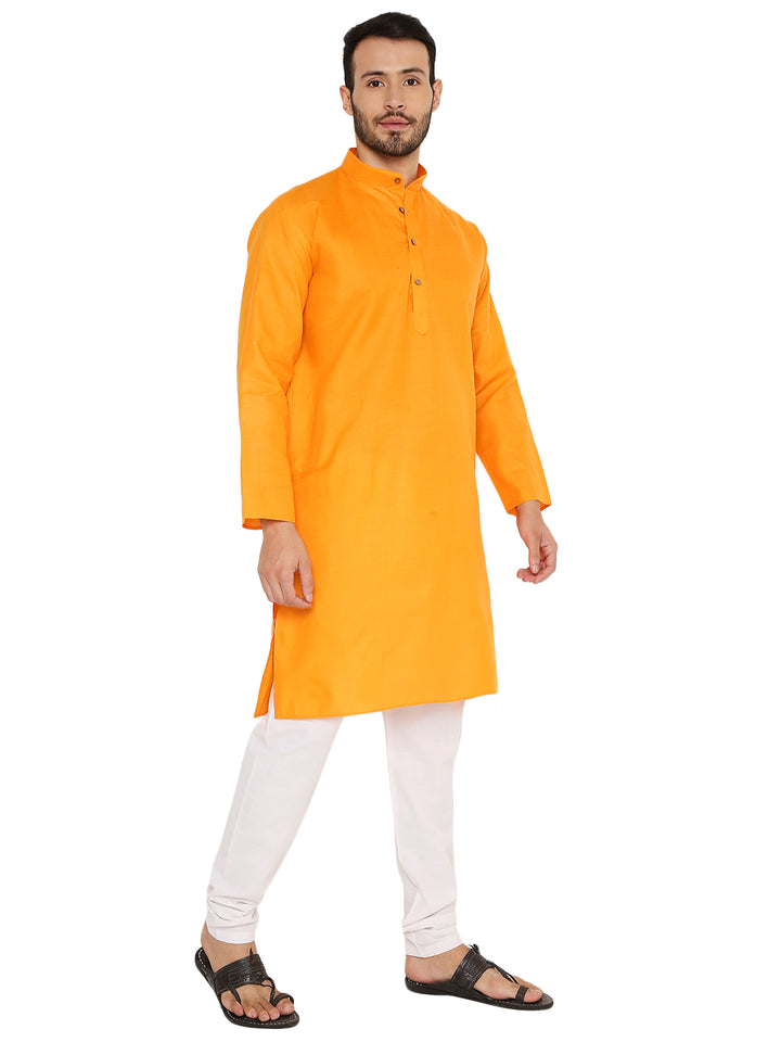 Front angled view of Magic Cotton Kurta in orange, designed for comfort and style with a relaxed silhouette and mandarin collar.