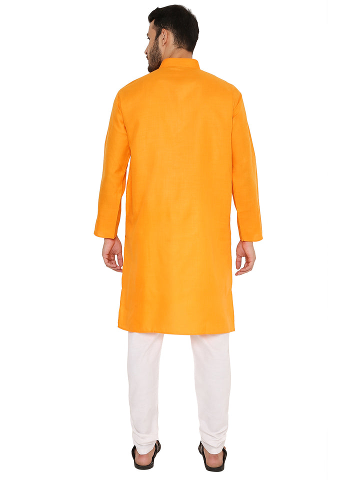 Back view of Magic Cotton Kurta in orange, highlighting its smooth cotton texture and straight hem for a classic traditional look.