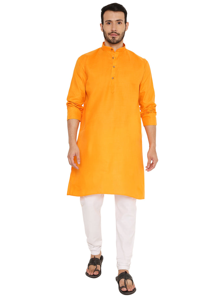 Magic Cotton Kurta in orange with rolled sleeves, offering a versatile and breathable fit perfect for ceremonies or casual wear.
